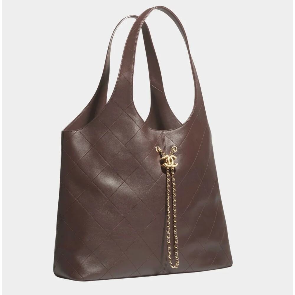 Maxi Shopping Bag Calfskin & Gold Tone Metal Dark Brown - Picture 3 of 3